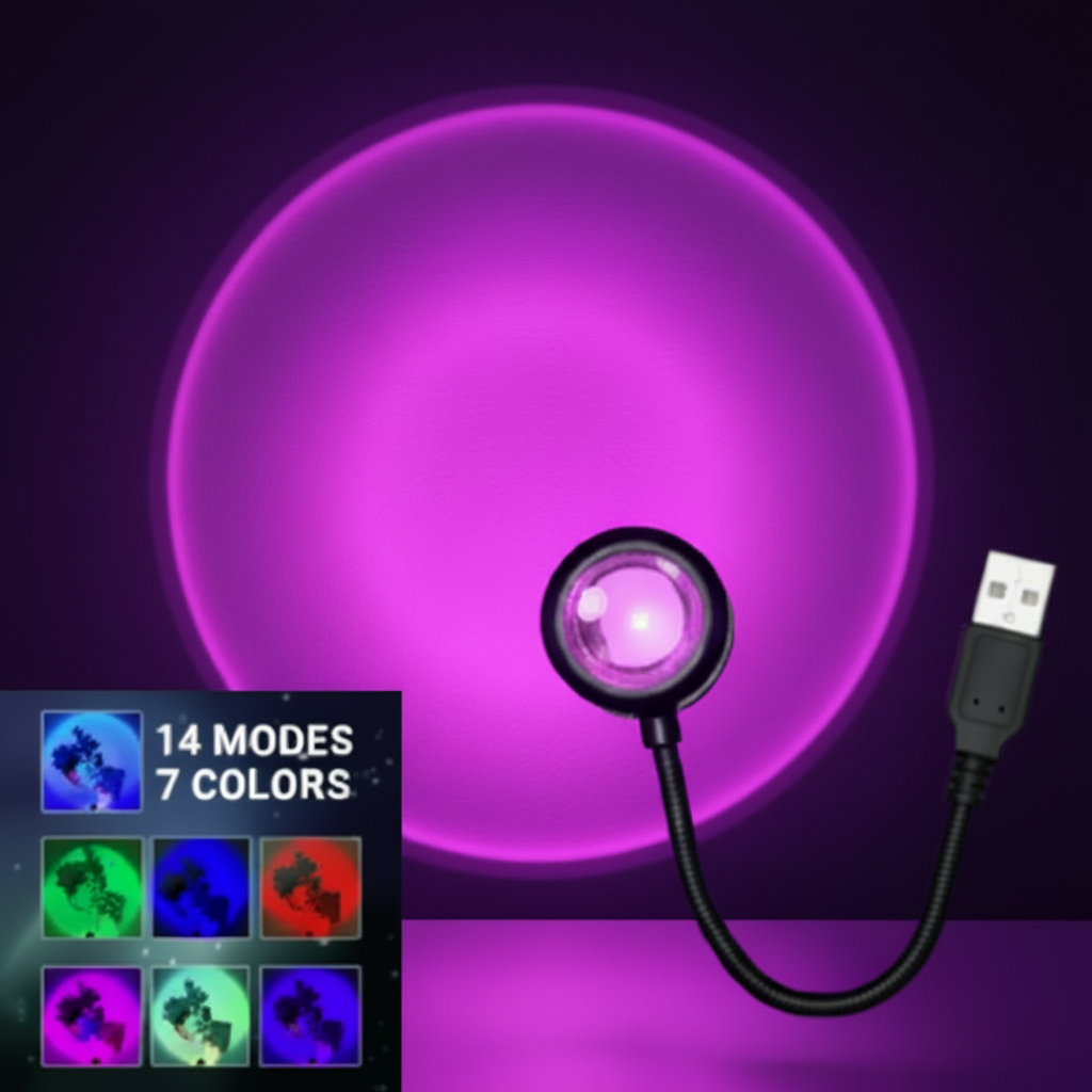 Lámpara LED Proyector Atardecer Multicolor USB